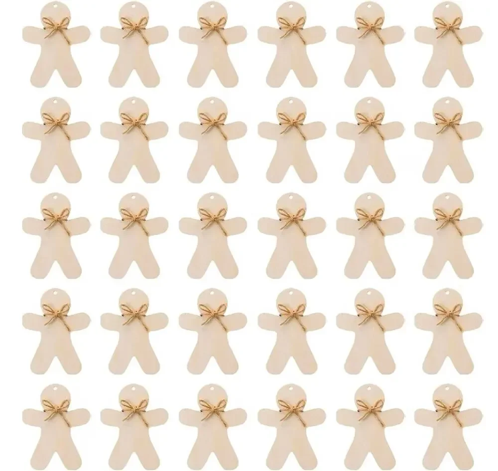 30pc Unfinished Wooden Christmas Gingerbread Man Ornaments